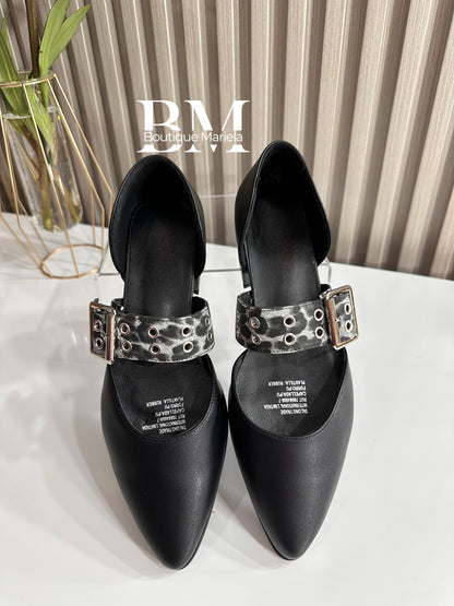 Zapatos Hebilla Print Negro