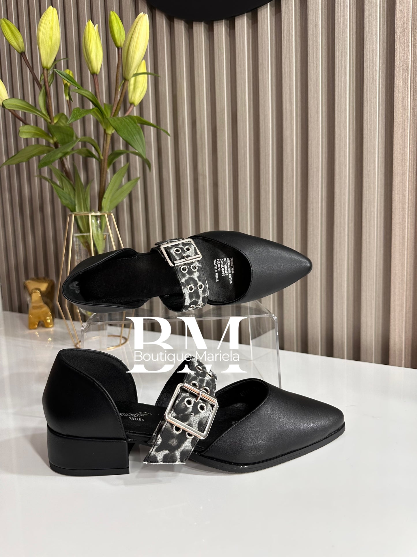 Zapatos Hebilla Print Negro