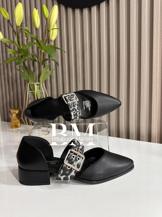 Zapatos Hebilla Print Negro