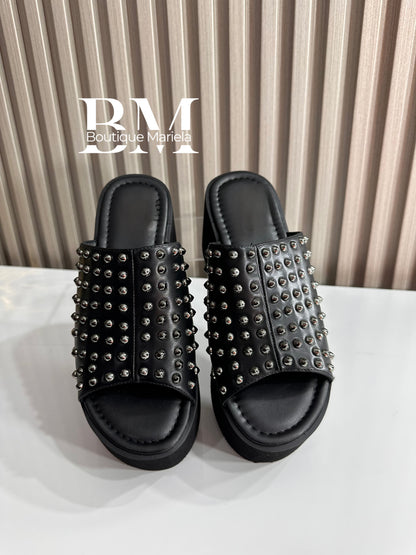 Sandalias Plataforma Tachas Negro