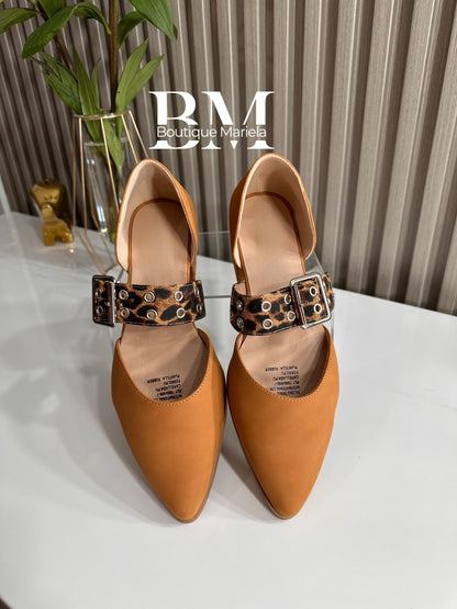 Zapatos Hebilla Print Camel