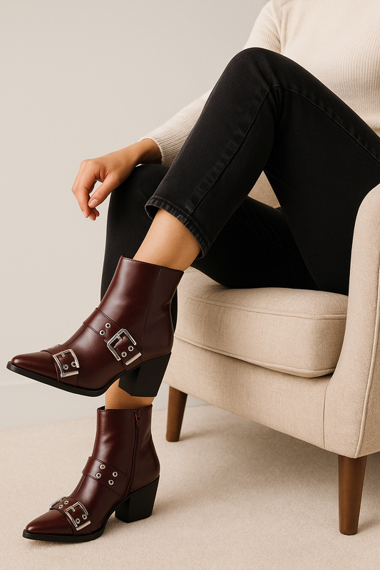 Botín burdeo hebilla
